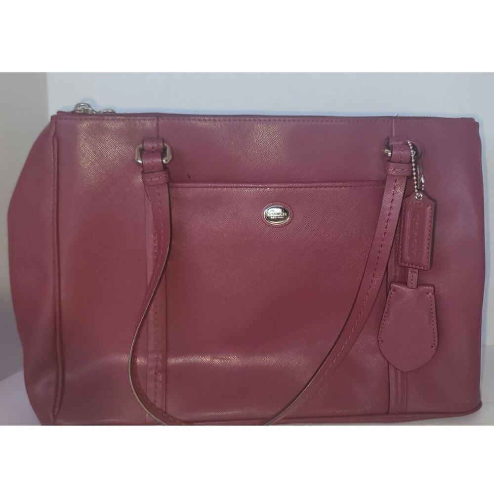 Merlot Coach Peyton Saffiano Leather Jordan Double Zip Carryall